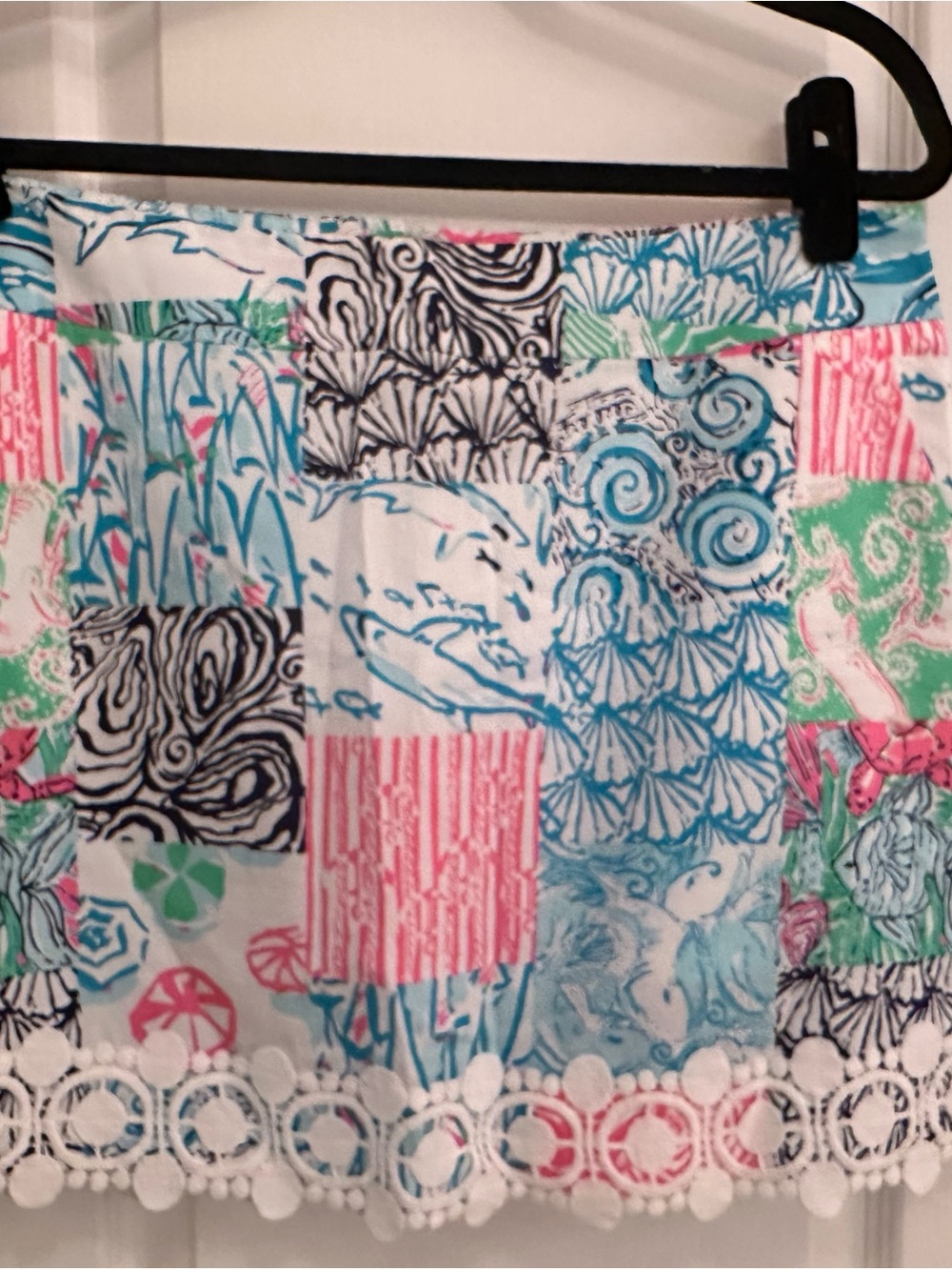 Lilly Pulitzer Patchwork Mini Skirt in Aqua, Pink & Green